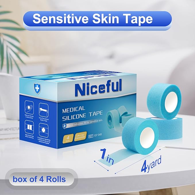 4 Rolls Silicone Sensitive Skin Tape 1"x 4 Yard, Repositionable Medical Tape - Image 2
