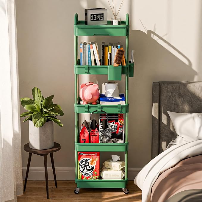 5 Tier Rolling Cart Organizer, Bathroom Cart Organizers - Image 2