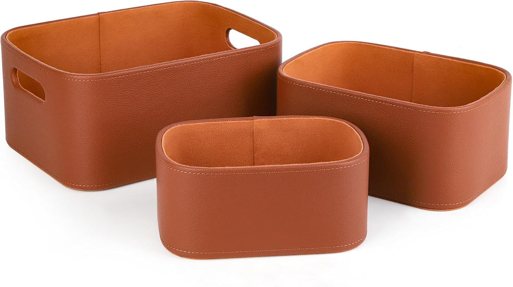 HofferRuffer Faux Leather Storage Baskets Bins with Velvet Lining for Organiz...