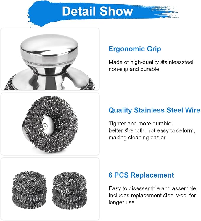 7PCS Steel Wool Scrubber Pads, Stainless Steel Scrubber Set - Image 3