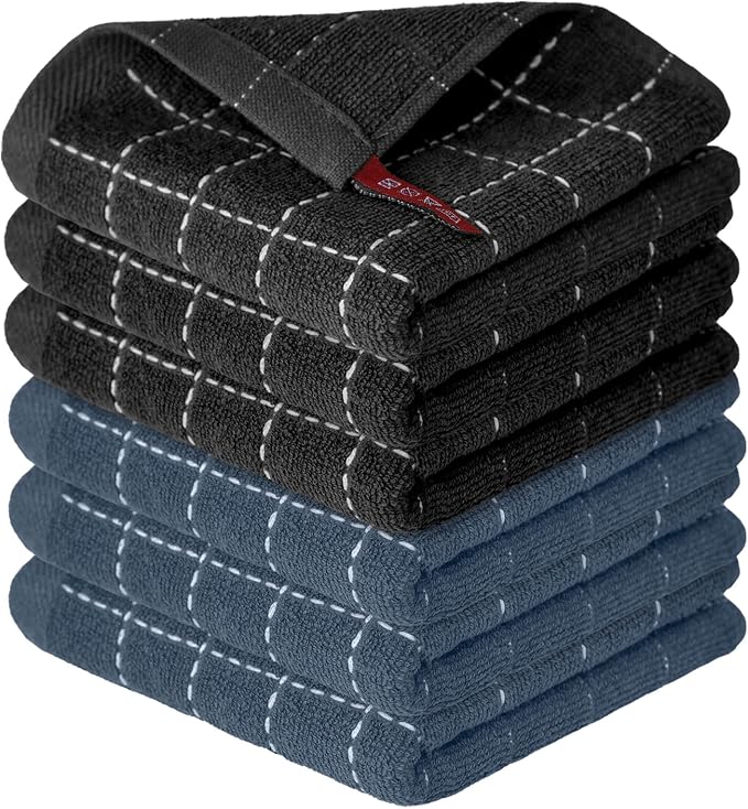 Artoid Mode Checkered Designed Cotton Black Grey Terry Kitchen Dish Cloths by ArtoidMode