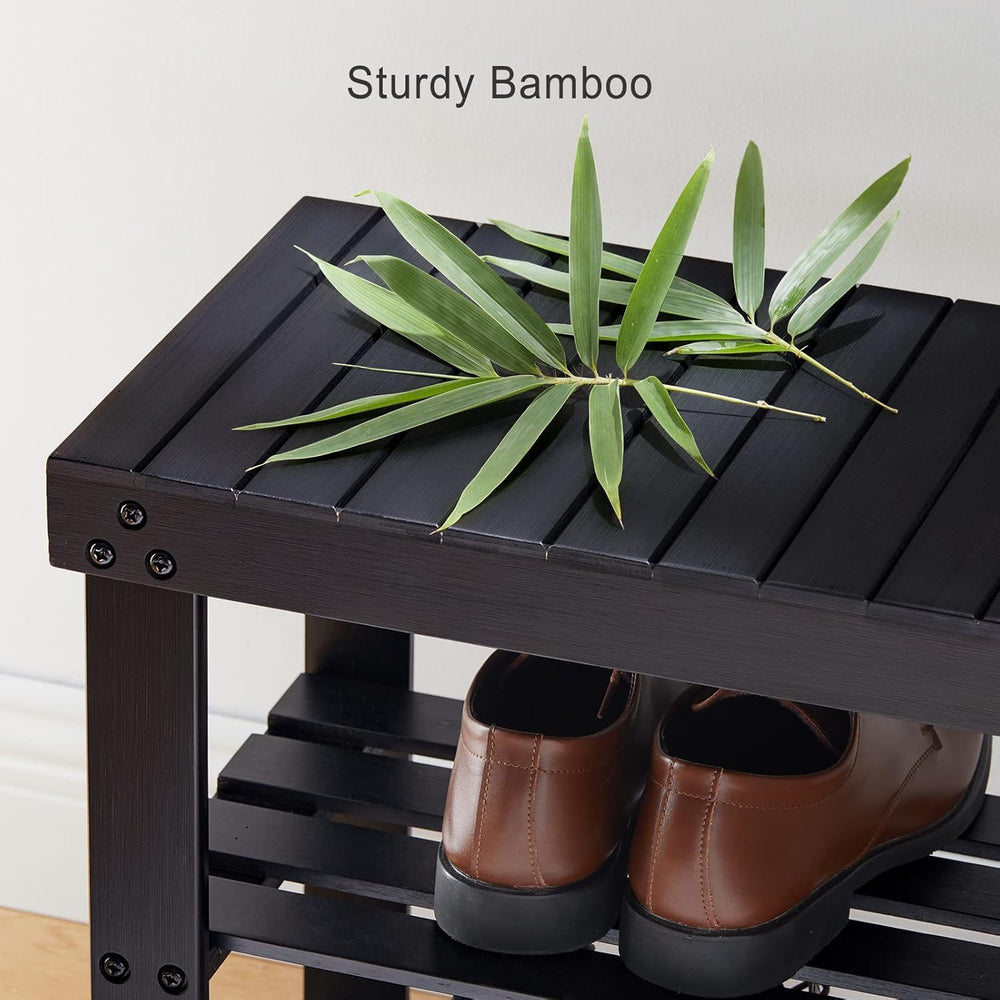 Pipishell 3 Tier Bamboo Shoe Rack Bench for Entryway, Black