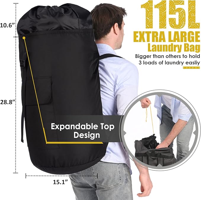 Backpack Laundry Bag, 115L Heavy Duty Extra Large College Laundry Backpack - Image 3