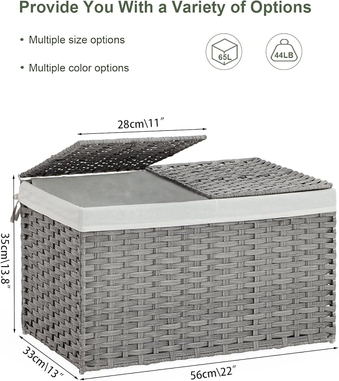 Storage Basket with Lid Rattan, Woven Storage Baskets with 2 Separate Lids - Image 4