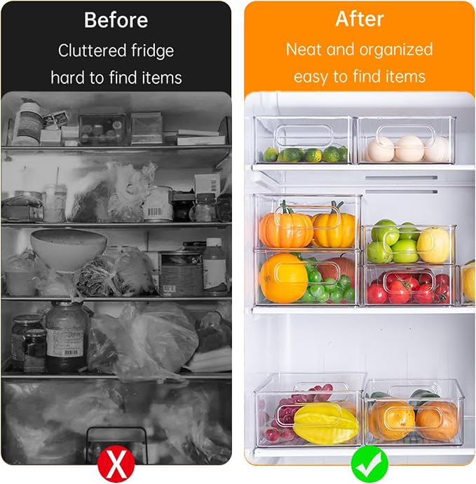 6 Pack Refrigerator Organizer Bins, 3 Sizes Clear Pantry Storage - Image 6