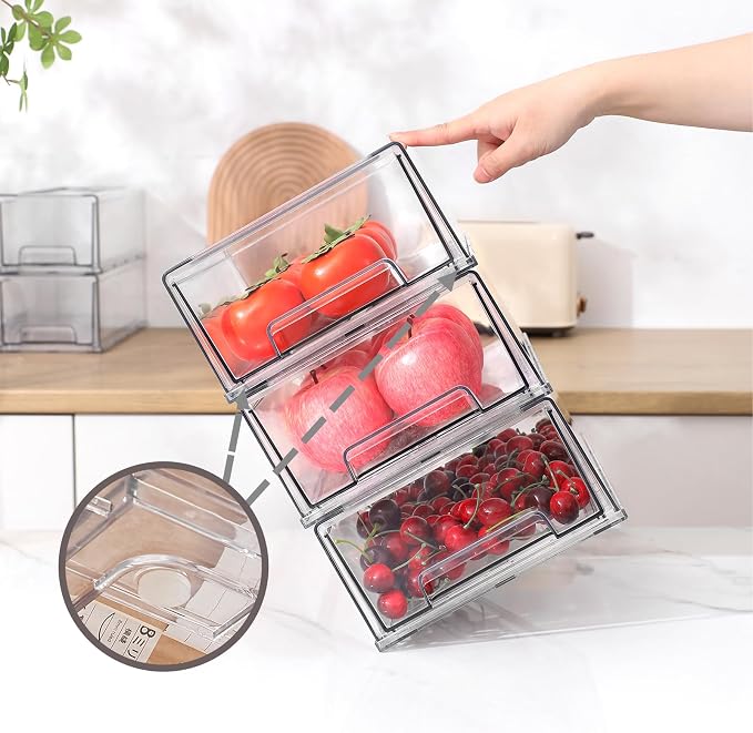 PeJeyiee 4 Pack Clear Stackable Refrigerator Organizers and Storage Drawers - Image 6