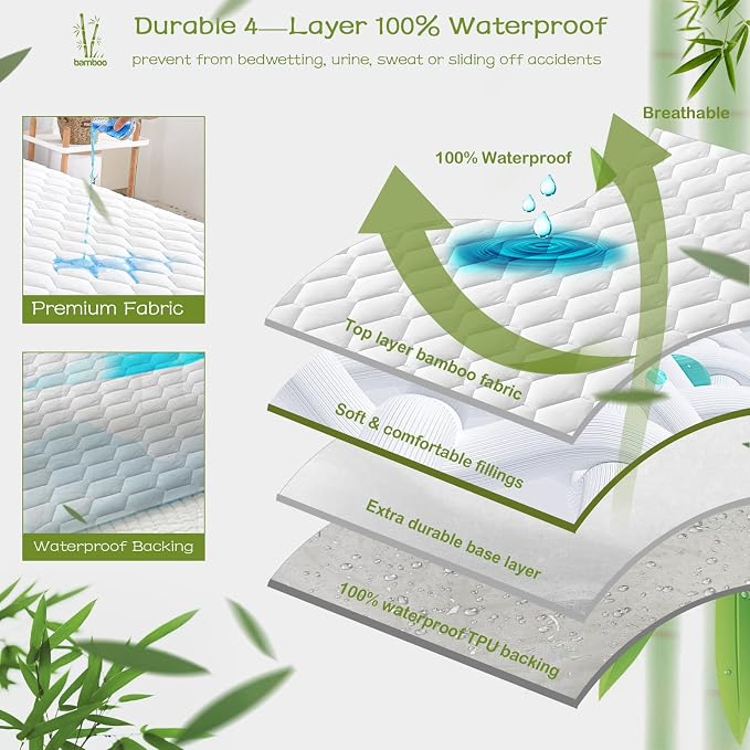 GRT California King Mattress Protector Waterproof, Rayon from Bamboo, Cooling - Image 2