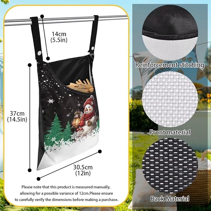 Snowman Clothes Pin Hanging Bag, Large Capacity Clothespin Bag - Image 7