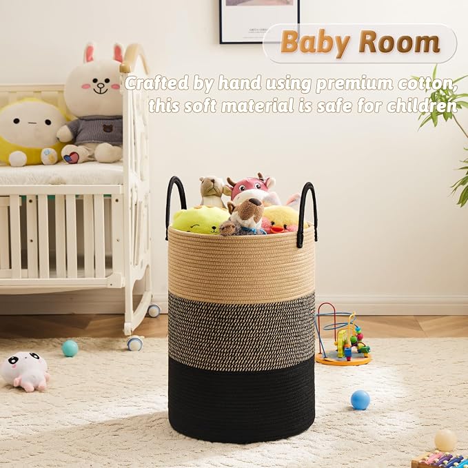 Laundry Basket, Woven Cotton Rope Laundry Hamper, 40L - Image 3