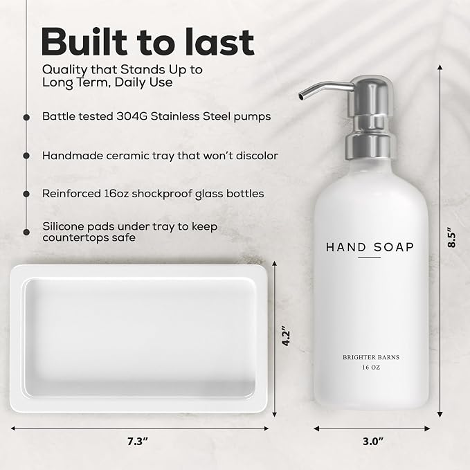 White Glass Hand and Dish Soap Dispenser Set by Brighter Barns - Image 3