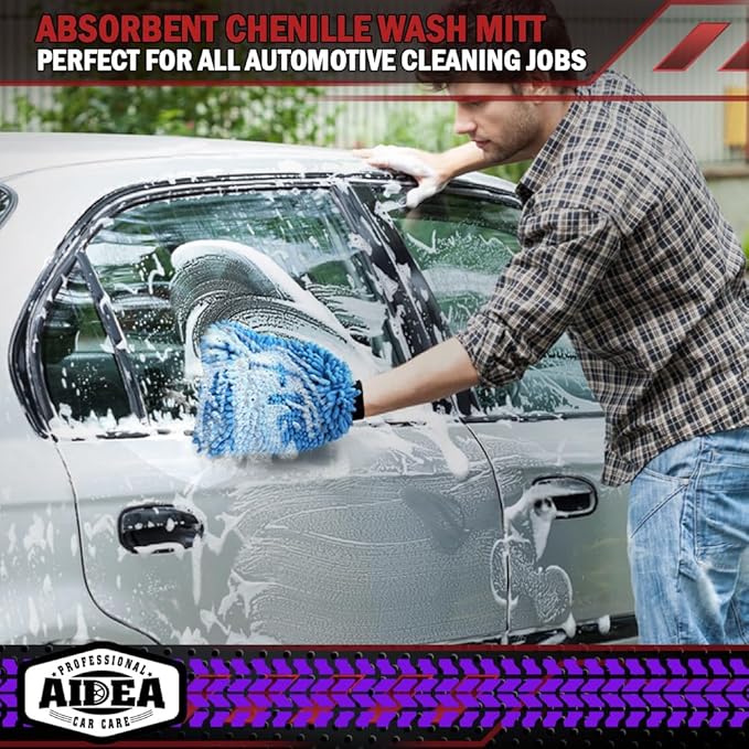 AIDEA Car Wash Mitt Microfiber-2PK, Scratch-Free& Lint-Free, Premium Chenille - Image 6