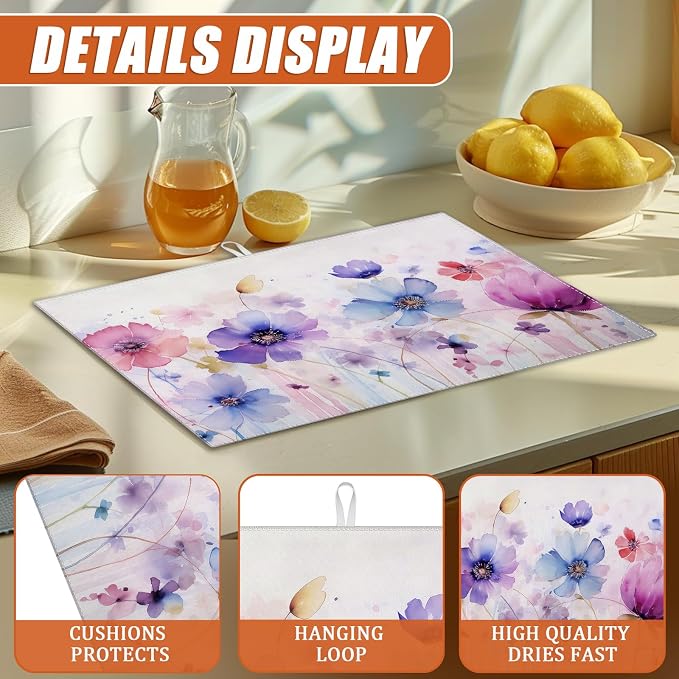 Watercolor Flowers Dish Drying Mat - Image 3
