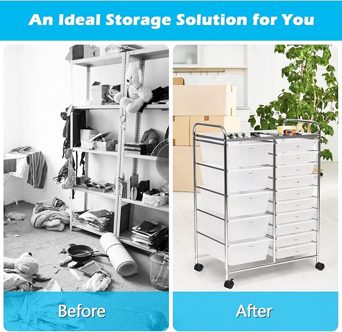 GOFLAME 15-Drawer Rolling Storage Cart, Utility Cart - Image 7