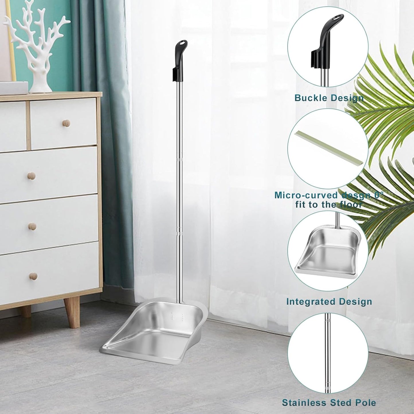 Yangbaga Dust Pans with Long Handle - 35”Heavy Duty Metal Upright Stand Up Dustpan - Long Handled Stand Up Dustpans - Best Dustpans for Home/Lobby/Shop/Garage/Yard