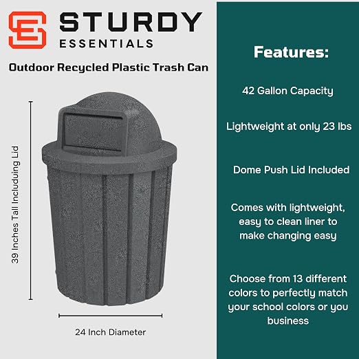 42 Gallon Slated Circle 100% Recycled Plastic Heavy Duty Outdoor Trash Can - Image 2