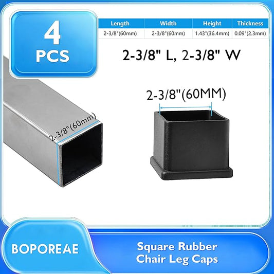 4 Pcs 2-3/8" x 2-3/8" Square Rubber Chair Leg Caps, PVC Table Leg Covers - Image 2