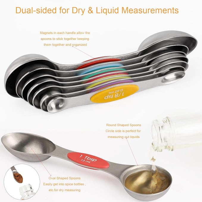 Magnetic Measuring Spoons Set of 8 Stainless Steel Dual Sided Stackable - Image 3