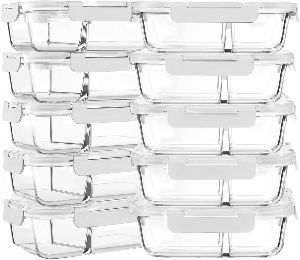 M MCIRCO 10 Pack,30 oz, 2 Compartments Glass Meal Prep Containers with Lids