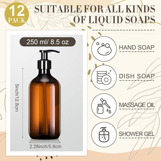 Tessco for you 12 Pack Amber Soap Dispenser Empty Plastic Pump Bottles - Image 2