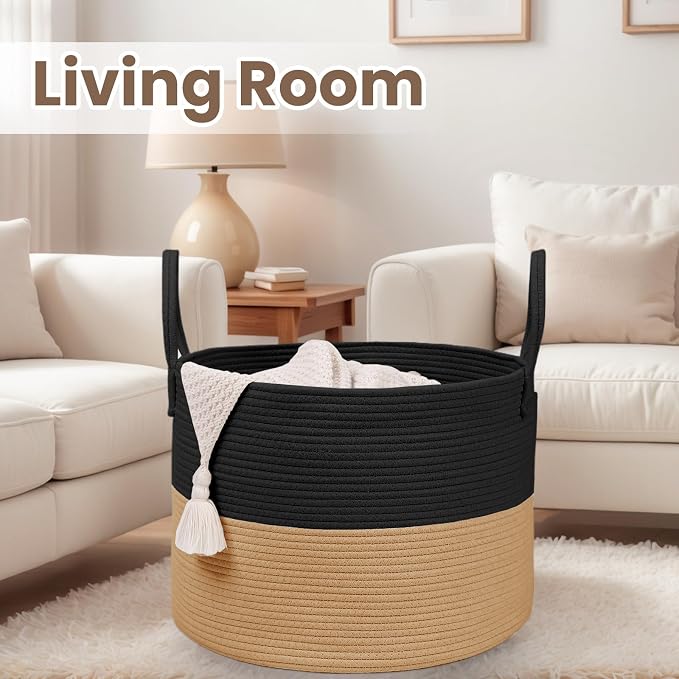 Woven Blanket Basket, 115L Large Rope Storage Bin - Image 5