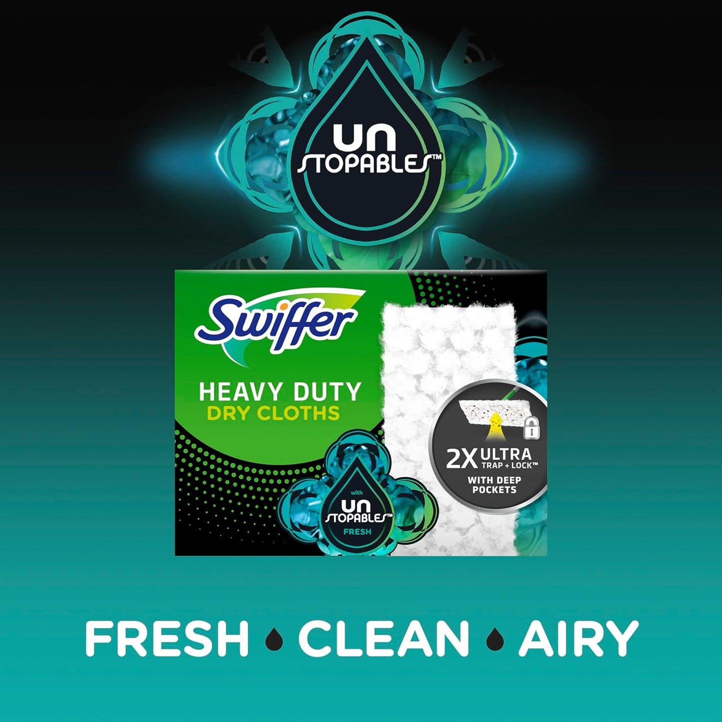 Swiffer Sweeper Heavy Duty Dry Multi-Surface Cloth Refills for Floor Sweeping and Cleaning, Unstopables Fresh Scent, 20 Count