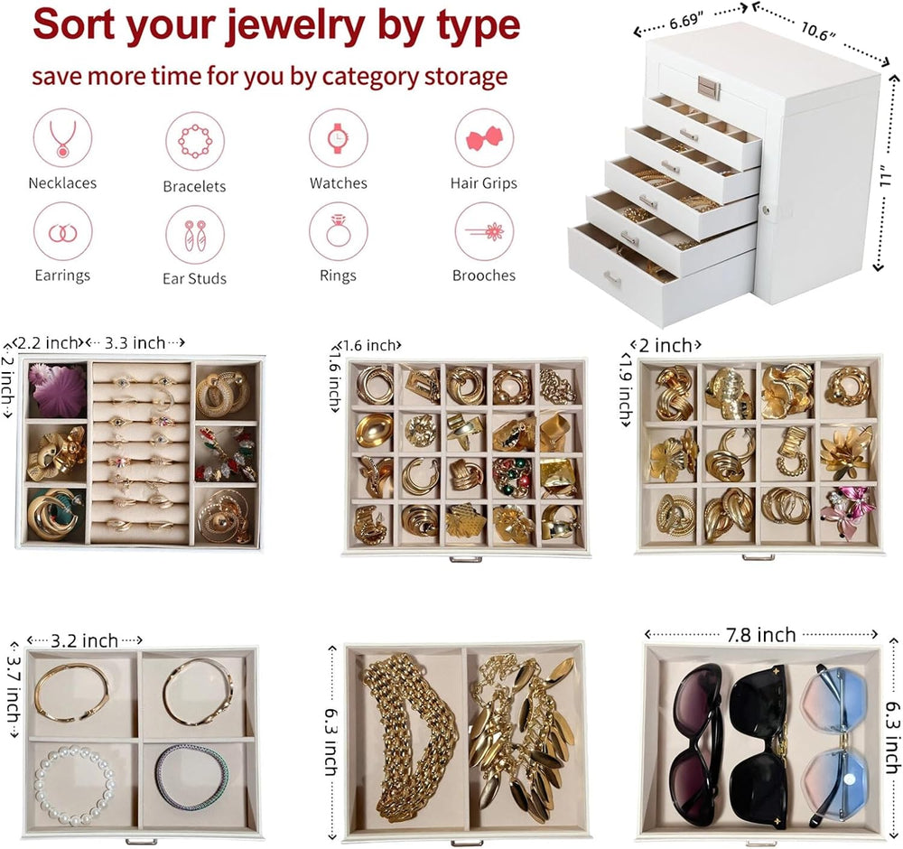 BOOVO Large Jewelry Box for Women 6 Layer