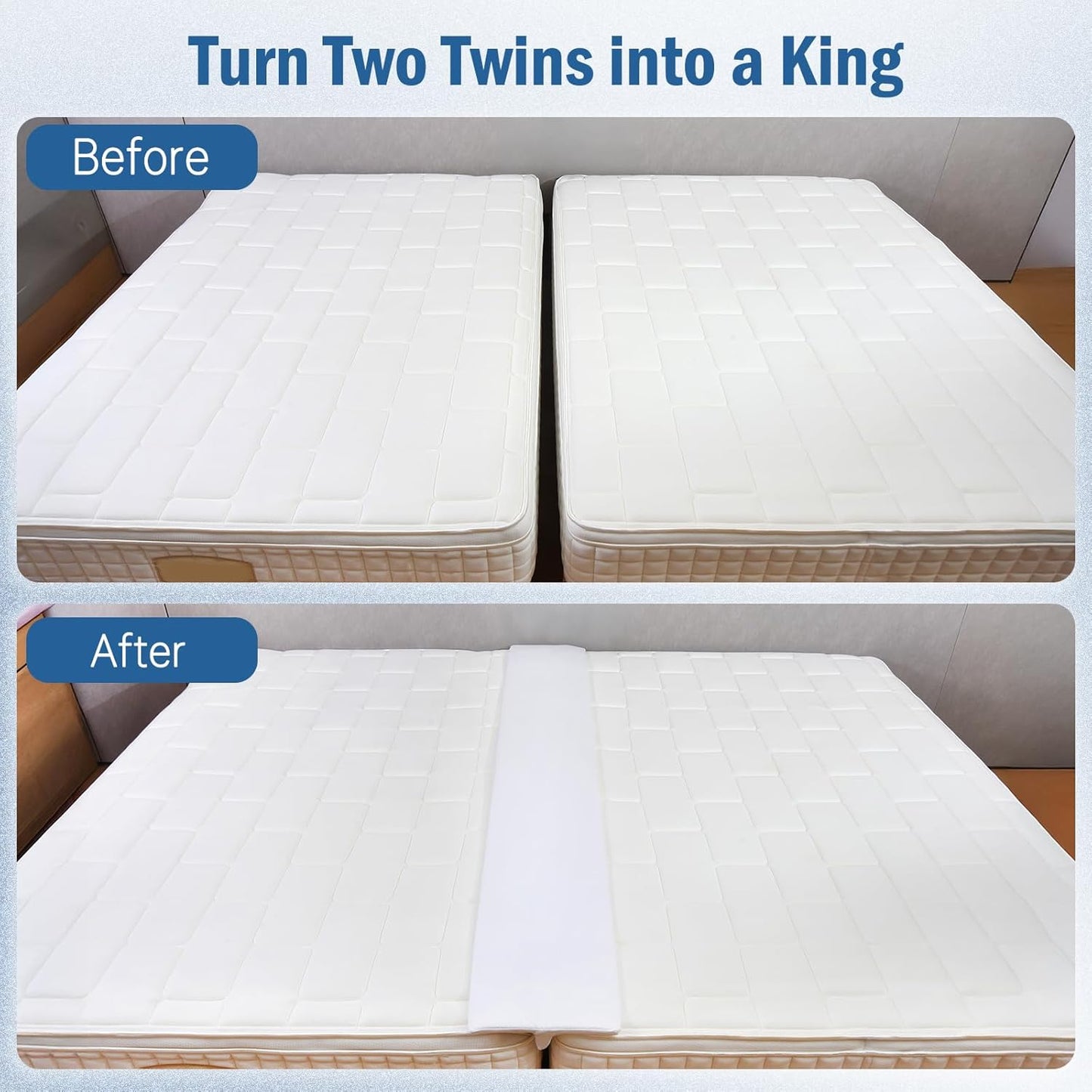 Vekkia Split King Gap Filler for Adjustable Bed,Twin to King Bed Converter Kit,Bed Bridge Twin to King,Mattress Connector with Washable Cover,for Guests Stayovers,Family Room(75in×10in)