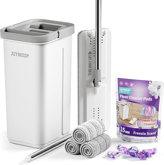 JOYMOOP Mop and Bucket with Wringer Set and Floor Cleaner Pods, Flat Floor Mop by JOYMOOP