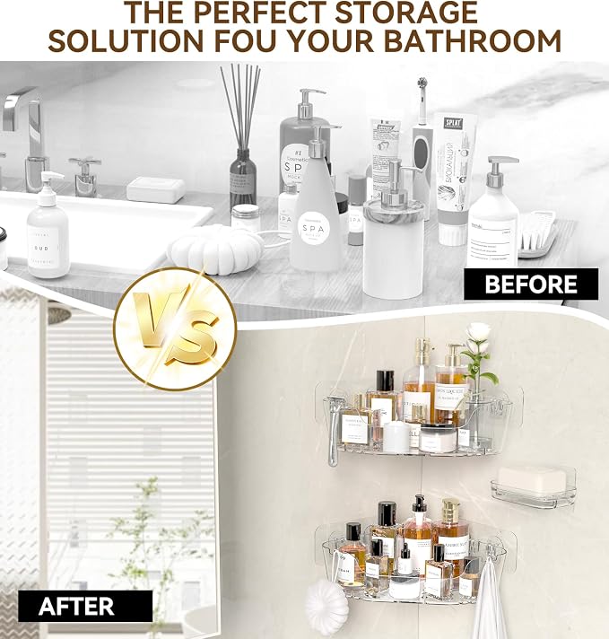 Corner Shower Caddy, Rustproof Corner Shower Shelves, No Drilling Bathroom - Image 2
