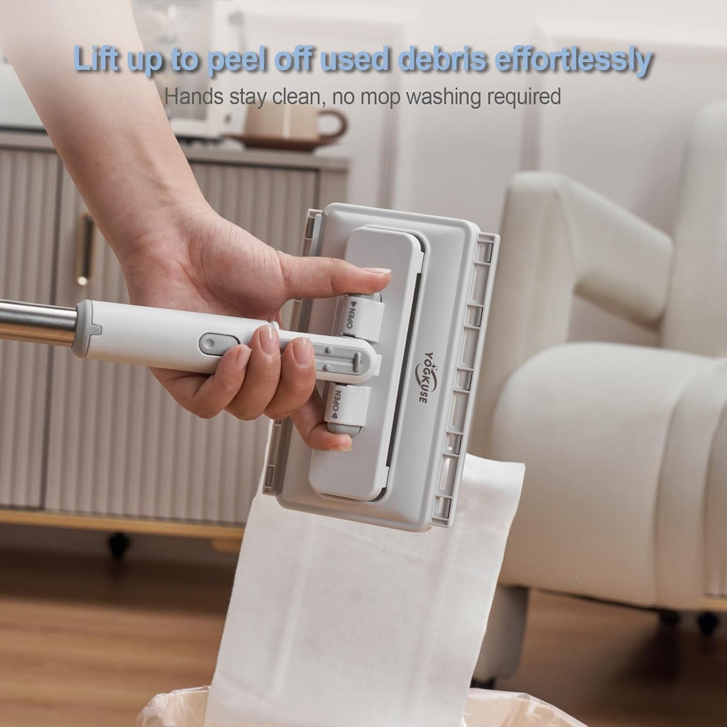 Hands Free Flat Mop One Click,Hands Free Multi Purpose Flat Mop, Snap Grip Mini Mops,360° Rotation Head,31'' Long Handle,Dry and Wet Use,Suitable for Whole House Cleaning,Tile and Hardwood(6 Cloths)