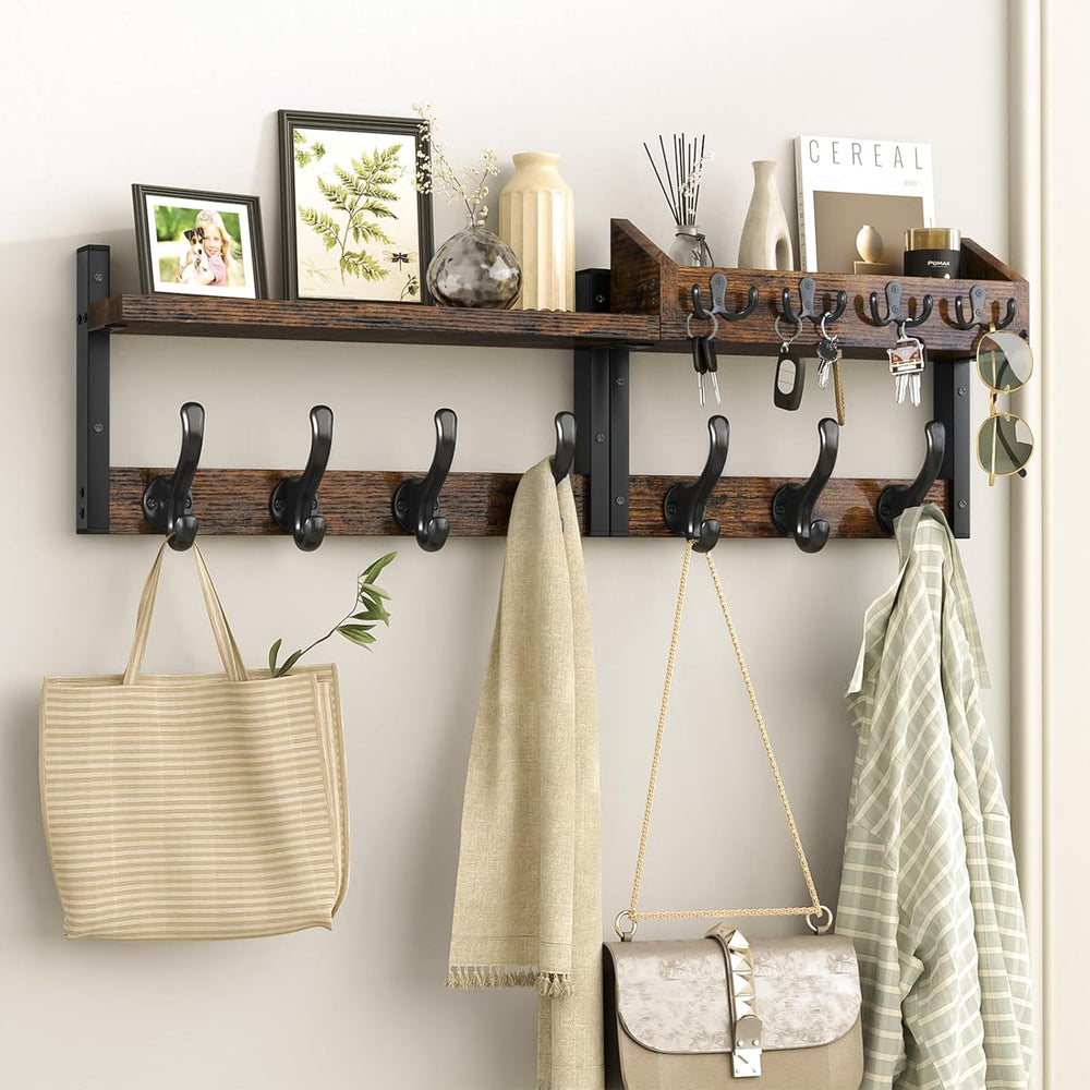 Evermagin 29" Coat Rack Wall Mount with Shelf for Entryway, Rustic Brown