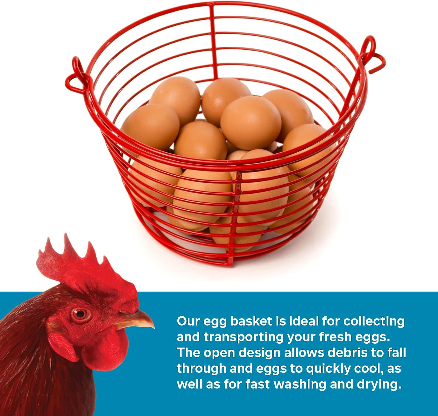 Prevue Pet Products Egg Basket - Wire Holder for Chicken or Duck Eggs, Countertop Storage Basket, Farmhouse Decor or Vegetable Collection Container, Lightweight & Sturdy - Red