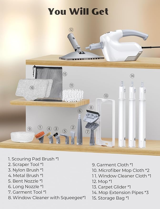 10-in-1 Steam Mop with Detachable Handheld Steamer, 10s Heat-Up, 2-Level Control - Image 9