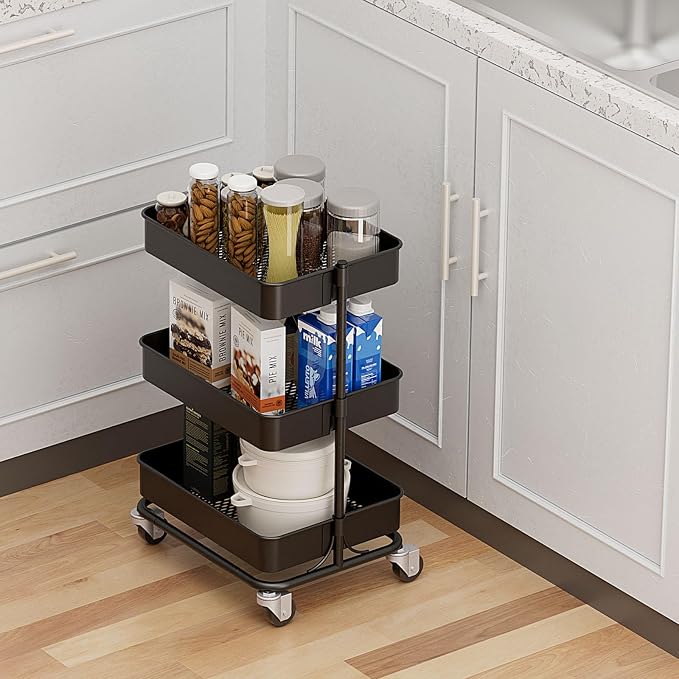 3 Tier Modern Metal Rolling Tool Cart - Image 3