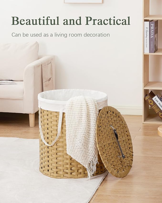 Laundry Hamper with Lid Wicker Laundry Hamper Round 26.5 Gal Laundry Basket - Image 7