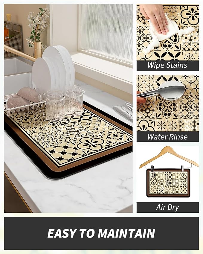 AMOAMI Coffee Mat Hide Stain Rubber Backed Absorbent Dish Drying Mat - Image 4