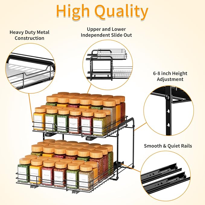 RCHYFEED Spice Organization for Cabinet, 2 Tier Pull out Spice Rack Organizer - Image 5