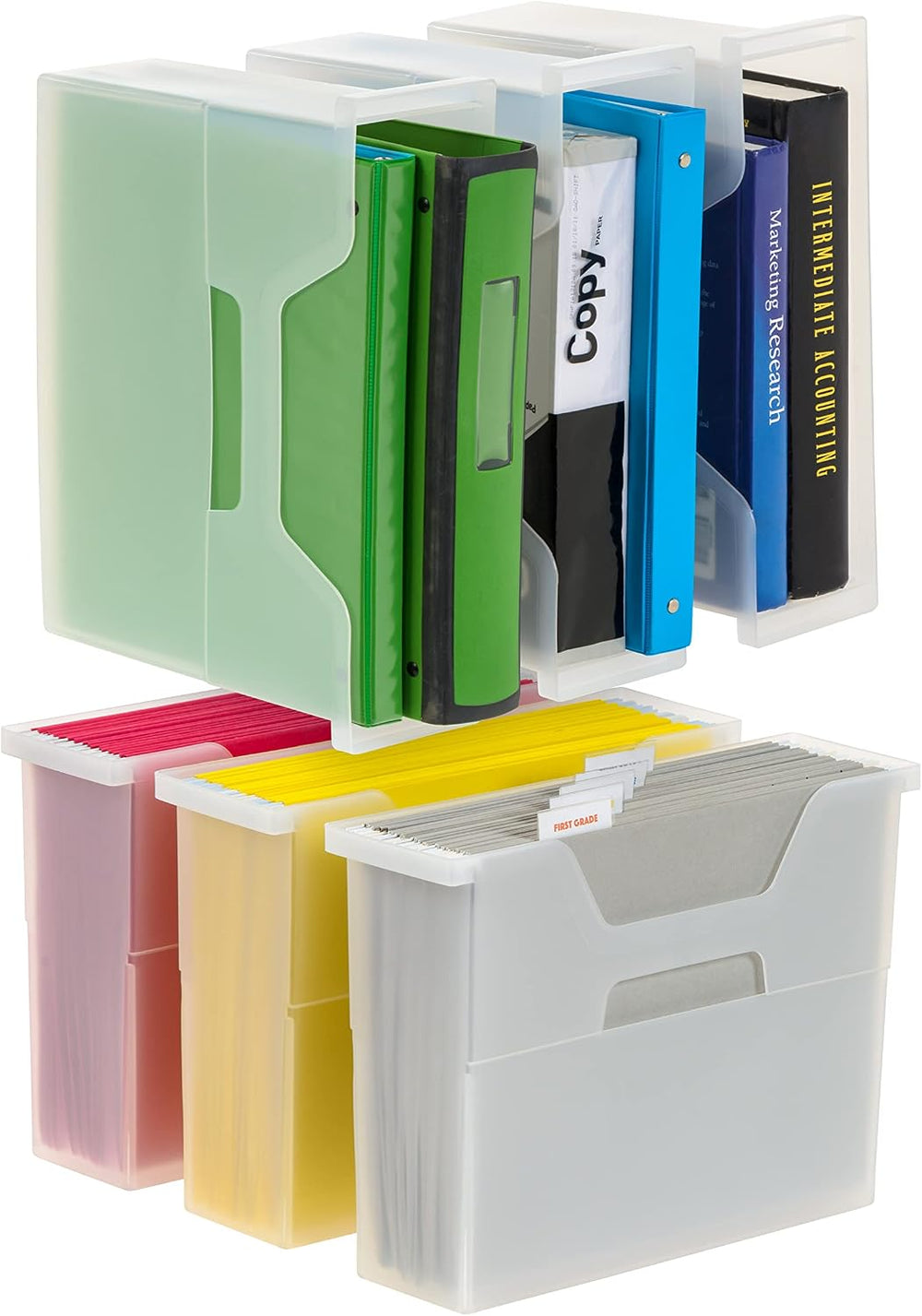 IRIS USA 6-Pack Small Desktop File Box with Open Lid, Clear