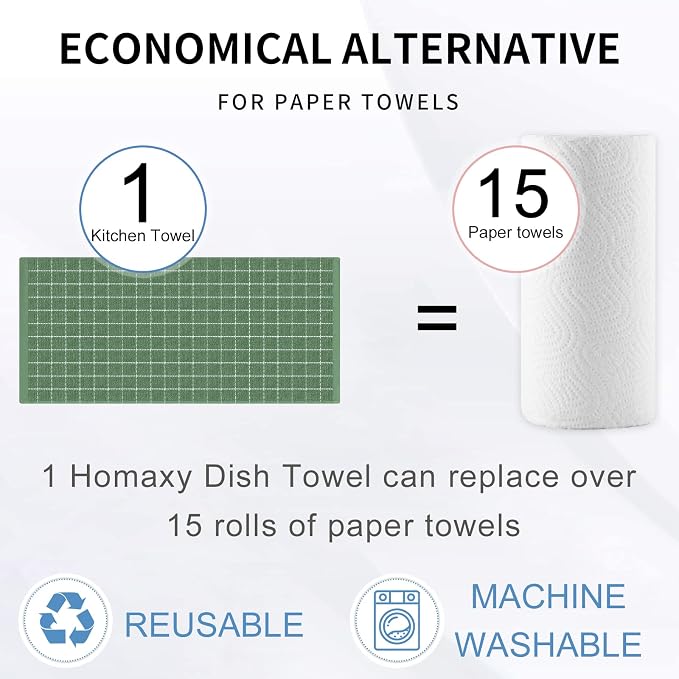 Homaxy 100% Cotton Terry Kitchen Towels, Checkered Designed, Soft and Super - Image 7
