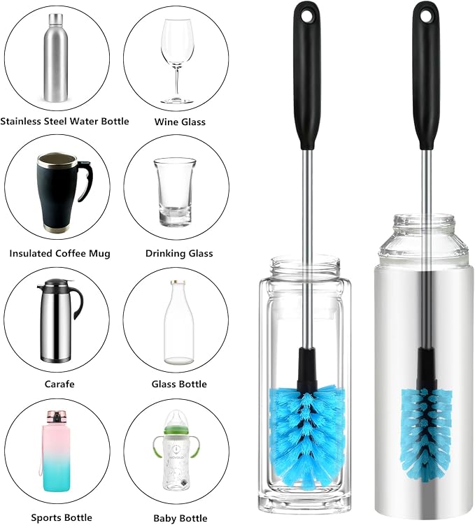 2-in-1 Stainless Steel Long Handled Water Bottle Brush, Soft Bottle Brush - Image 2