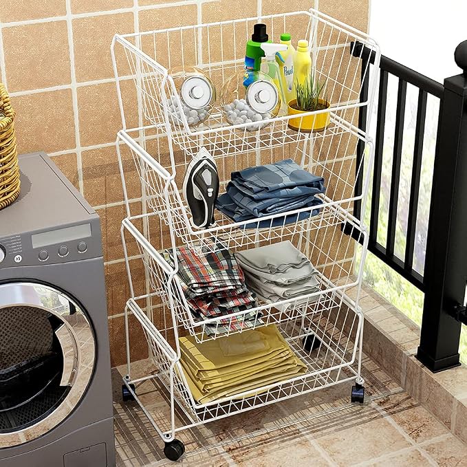 PUSDON Stackable Metal Storage Carts, Dual Use Shelf - Image 4