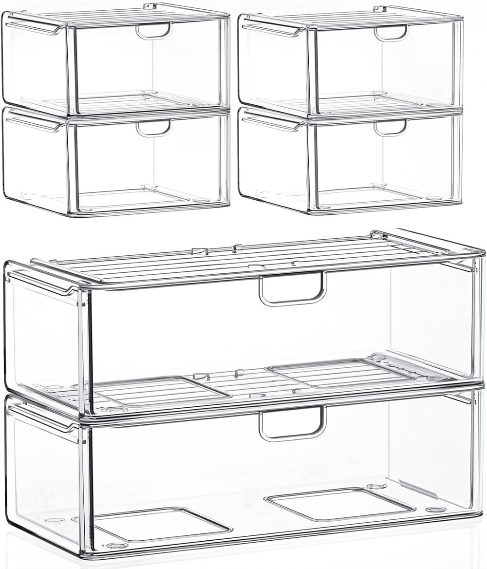 Acrylic Storage Drawers Set of 6, Plastic Organizer Bins