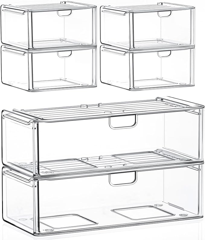 Acrylic Storage Drawers Set of 6, Plastic Organizer Bins by shoeboxesanddeskorganizers