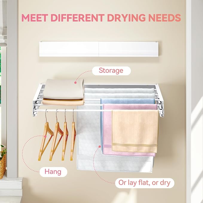 APEXCHASER Wall Mounted Clothes Drying Rack, Laundry Drying Rack Retractable - Image 6