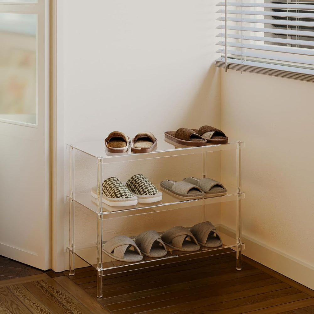 Aquiver 3-Tier Acrylic Shoe Rack - Modern Freestanding Shoe Storage Shelf for...