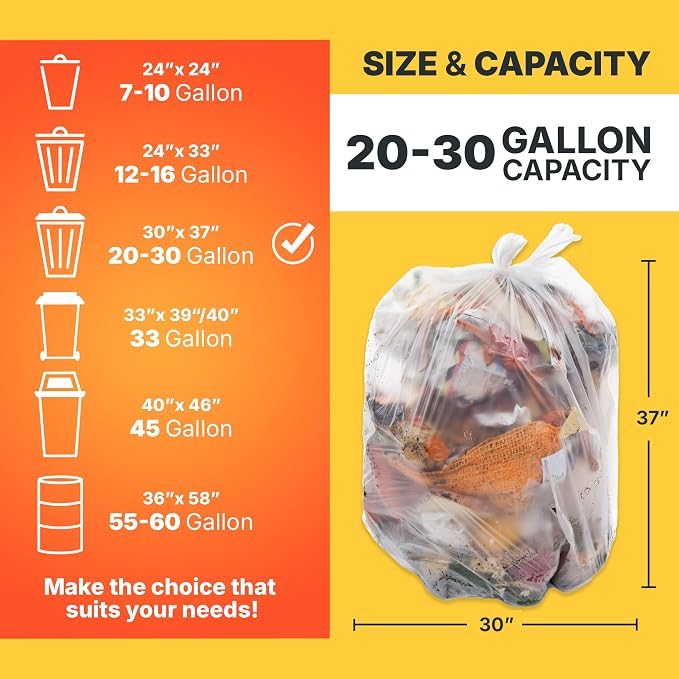 20-30 Gallon Trash Bags, 10 Micron High Density Garbage Can Liners Bulk - Image 2