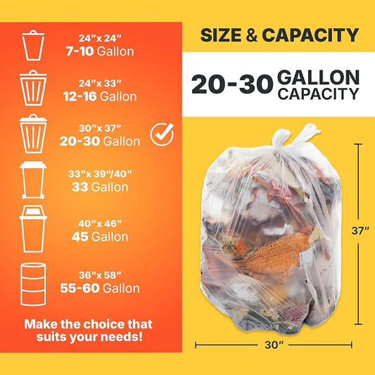 20-30 Gallon Trash Bags, 10 Micron High Density Garbage Can Liners Bulk - Image 2
