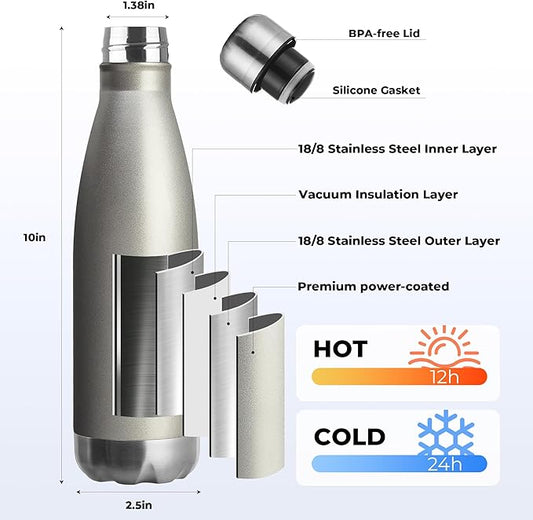 MEWAY 17oz Sport Water Bottle 8 Pack Vacuum Insulated Stainless Steel - Image 2