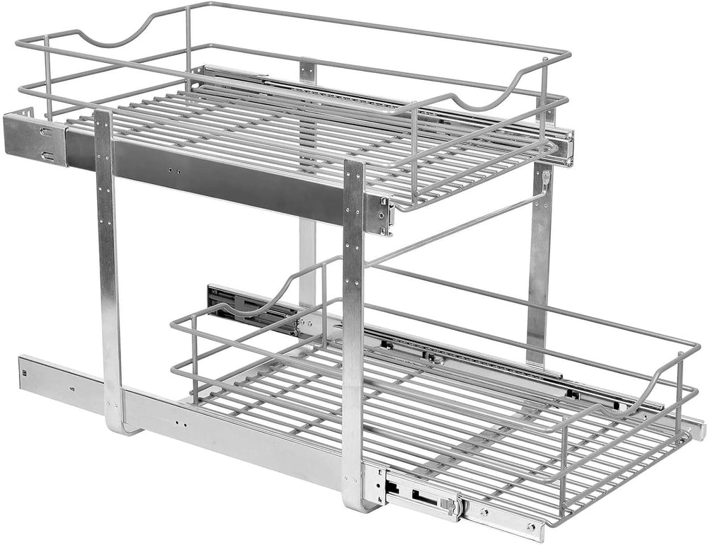 2 Tier Pull Out Cabinet Organizer,(14½"W x 22" D) Soft Close Slide ...