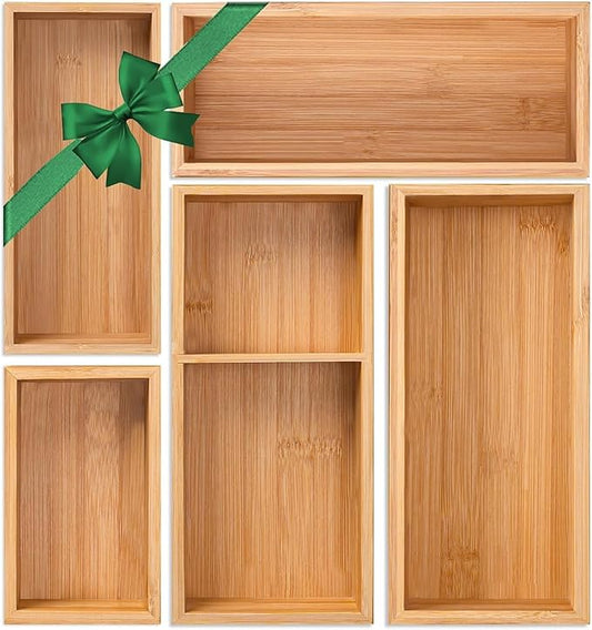 Bamboo Drawer Organizer 5 Pcs for Kitchen Multi-purpose Storage Dividers for by MakeyourLifeBetter